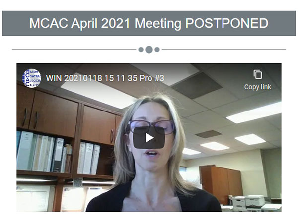 MCAC Meeting Postponed